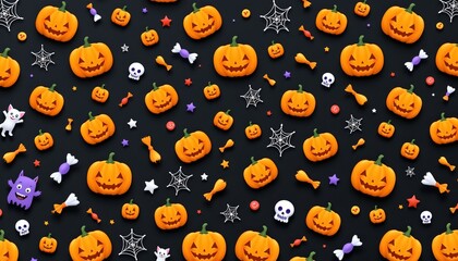 An intricate pattern that resembles pumpkins with faces