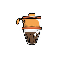 Cartoon Style Handdrawn Vietnamese Coffee Drip Maker Culinary Illustration