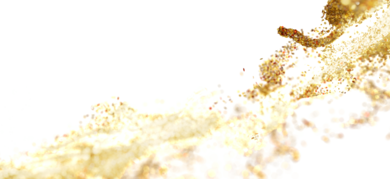 Abstract gold glitter explosion on white. Perfect for festive designs, backgrounds, and more.