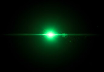 Green Light Flare, Abstract Lens Effect, Bright Spot on Black Background, Burst, Rays, Shiny, Glow, Energy
