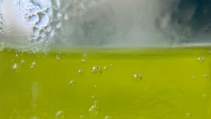 close up texture of soft drink in a glass