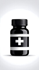 Obraz premium Black medicine bottle with white cross