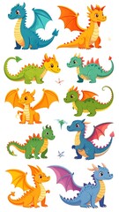 Obraz premium Cute cartoon dragons in various colors (3)