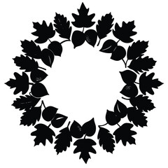 Black silhouette of autumn leaves forming a circular wreath