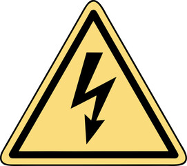 Printable vector of a high voltage danger sign, featuring a black arrow inside a yellow triangle, on a transparent background.