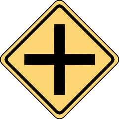 Yellow diamond-shaped intersection warning sign, showing the presence of an upcoming crossing on the road.