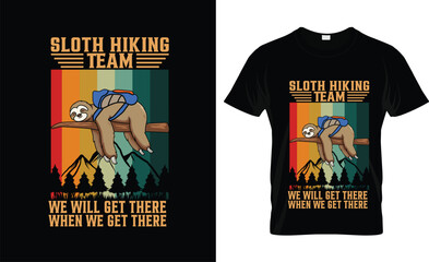 Sloth Hiking Team T-shirt Design,  Funny Hiking Outdoor Adventure Retro Sunset