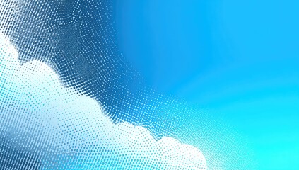 Abstract digital art of clouds against a vibrant blue sky, rendered in a pointillist style