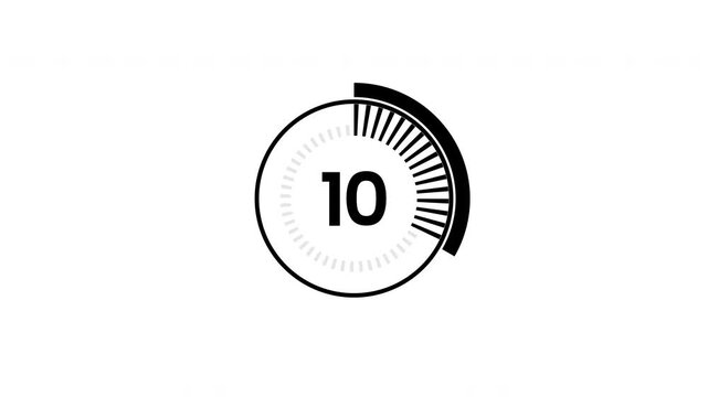 Circle countdown timer from 15 to 0 second animationn on white background. 4K Video
