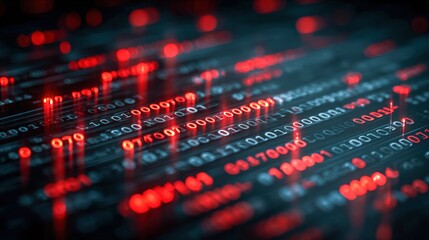 Abstract Binary Code Data Stream Visualization with Red Illumination for Cyber Security Concepts