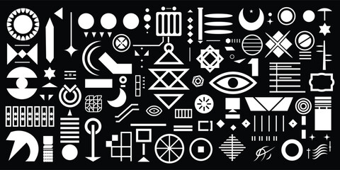 Y2K futuristic elements vector graphic assets set. Bold modern shapes object in Y2K style