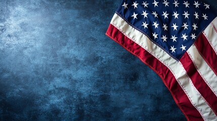 Obraz premium Vibrant USA Flag Banner Positioned in Top Right Corner Against a Dramatic Red State Background