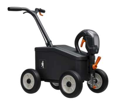 Pneumatic line striping machine with four-wheel stability for soccer goals