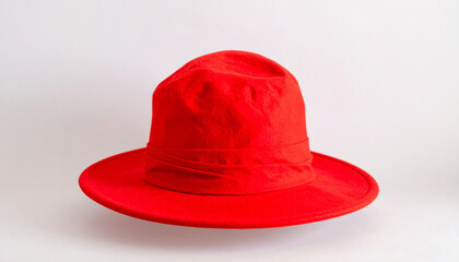 Vibrant red hat with a wide brim, isolated on white background, perfect for summer fashion, beach accessories, and casual outfits.