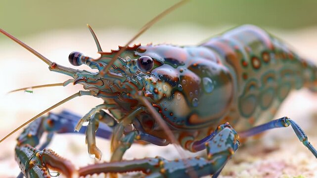 Vibrant Blue and Green Freshwater Crayfish Close-up Macro Shot on a Light Background