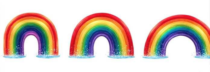 Obraz premium Three colorful rainbows over water splashes