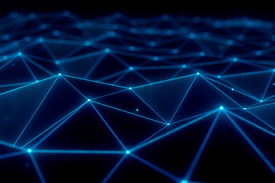 3D glowing blue network of connected lines and points