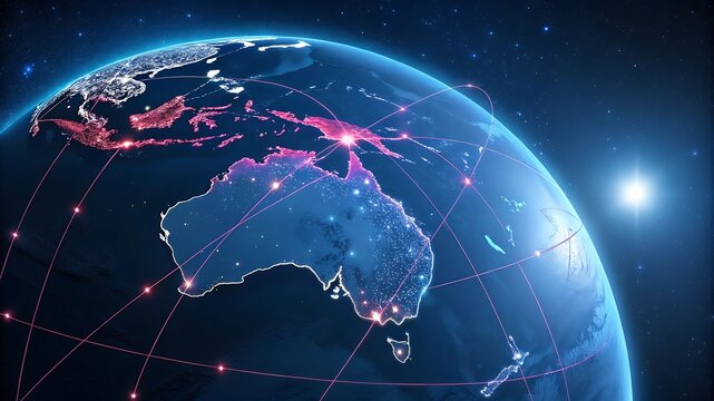 Glowing globe network connection earth australia