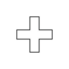 Bold Black Cross Symbol: Simple, Clean, Minimalist Design, Healthcare Icon, Plus Sign, Medical Graphic.