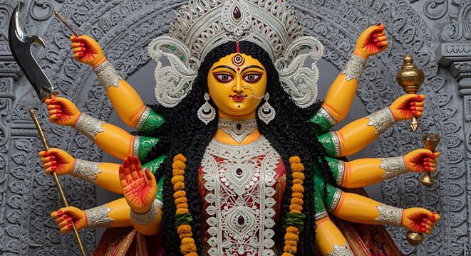 A close up image of hindu goddess durga depicting power and divine feminine energy