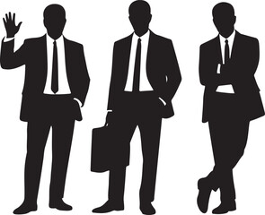 Three Stylized Men Silhouette Vector – Full-Length Black Figures on White Background