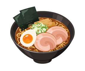 醤油ラーメンのイラスト素材_黒