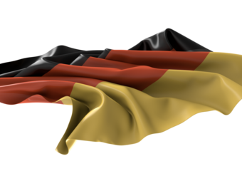 A dramatic close up of the German flag flowing in the wind