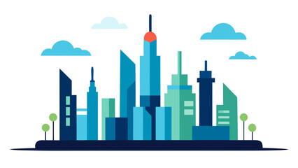 Obraz premium Blue Green Teal Cityscape Skyline Vector Illustration