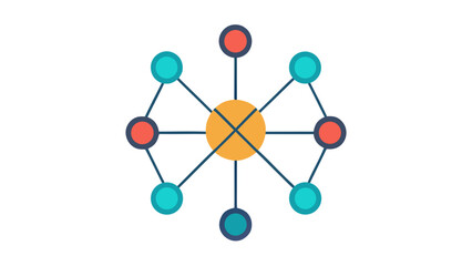 Flat Vector A I Neural Network Diagram Orange Teal Red Nodes