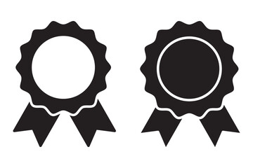 Badge with ribbons icons. Certified blank medal icon. Winning award, prize, medal or badge. Verified medal icon in flat style and. Certified badge symbol, quality sign. Vector illustration. 
