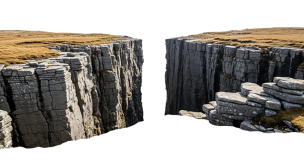 Two rocky cliffs facing each other isolated on transparent background, showcasing the beauty of natures geological formations and scenic landscapes