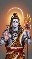 Fototapeta premium Digital illustration depicting lord shiva hindu god with trident snake and spiritual aura