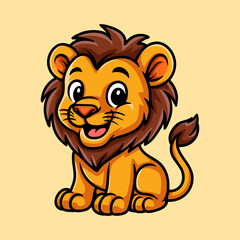 fun cute lion in colored cartoon character isolated drawing line style sketch classic vintage design illustration