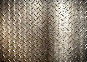 Industrial metal texture background with a repeating diamond plate pattern. Detailed close-up of a non-slip stainless steel surface with a metallic sheen.