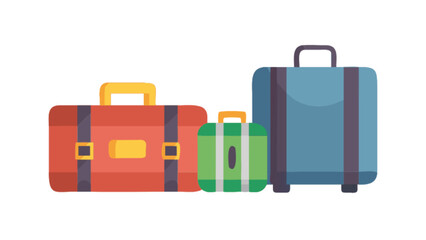Illustration of three suitcases in different sizes and colors arranged side by side on a white background