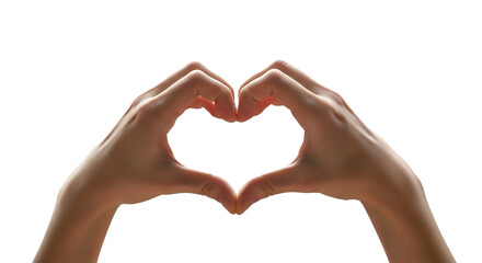 Obraz premium Hands forming a heart shape isolated on transparent background, symbolizing love, care, and affection in a simple and elegant gesture