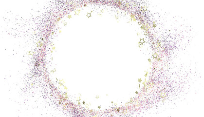 Sparkling gold and purple glitter stars create a festive frame perfect for holiday cards, invitations, and more.