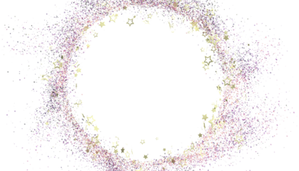 Sparkling gold and purple glitter stars create a festive frame perfect for holiday cards, invitations, and more.