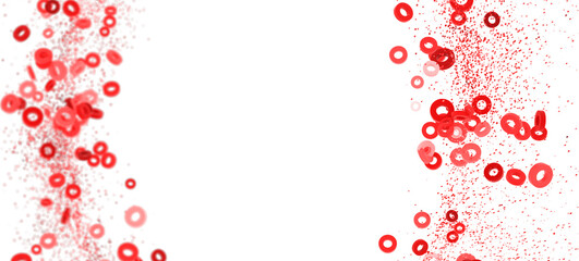 Abstract background with red circles and confetti. Perfect for celebration or festive designs.