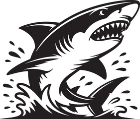 Shark Emerging from Waves Silhouette – Open Mouth Illustration