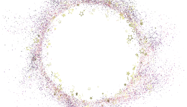 Sparkling gold and purple glitter stars create a festive frame perfect for holiday cards, invitations, and more.