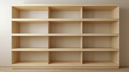 Empty Wooden Bookshelf with Shelves: A Minimalist Interior Design Element for Storage and Display