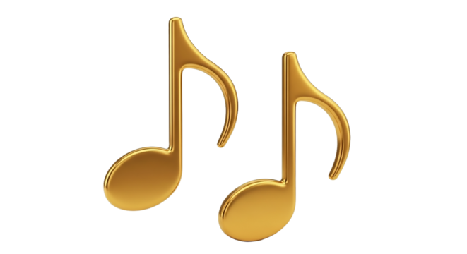 Golden music notes isolated on transparent background, representing musical sound, melody, harmony, and rhythm in a luxurious and elegant style