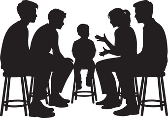 Group Conversation Silhouette &ndash; Five People Sitting on Stools