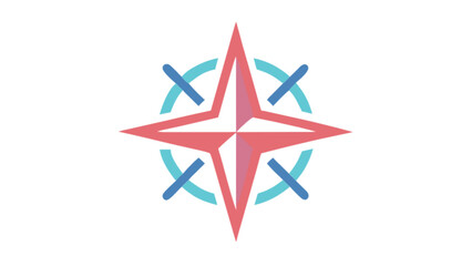 Obraz premium Illustration of a pink star with a white center surrounded by a blue circle with cross marks