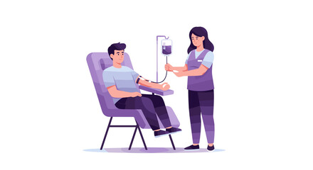 Fototapeta premium Patient receiving intravenous fluids in hospital, nurse assisting, healthcare scene, flat illustration 