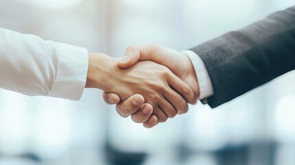 Asian businessman and businesswoman shaking hands in office meeting room business success and partnership concept