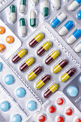 Variety of medicines and drugs.Medicine and healthcare concept.Variety of medicines and drugs.Medicine and healthcare concept.Pill for the prescription and treatment various diseases chemistry