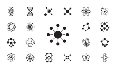 Molecular Structure Icon Set – DNA, Chemical Compound, and Scientific Symbol Collection