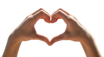 Hands forming a heart shape isolated on transparent background, symbolizing love, affection, and a romantic gesture of care and support